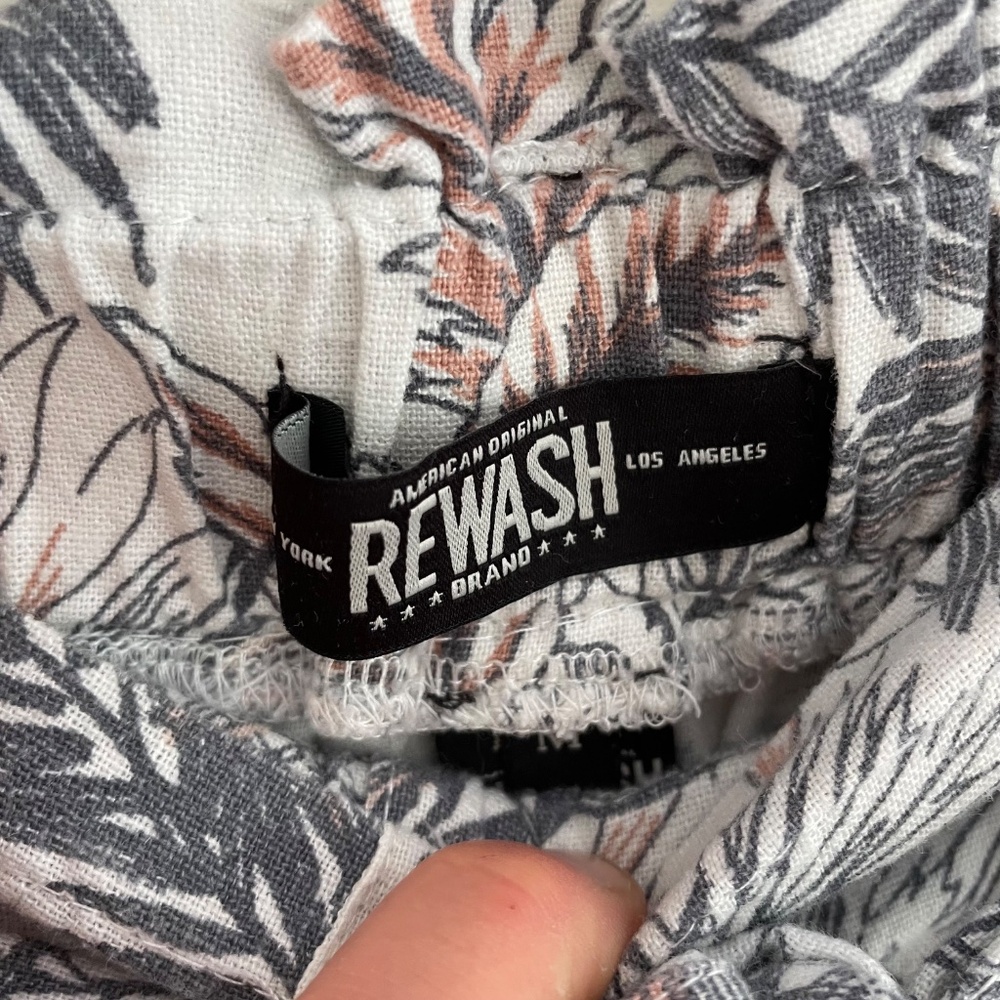 Rewash | Palm Print Linen Rayon Wide Leg Summer Flare Pants - Picture 7 of 10